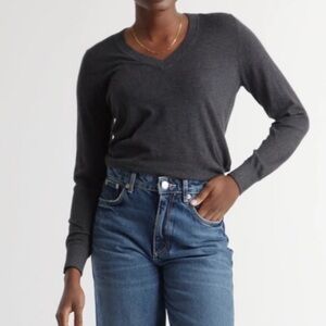 Quince Charcoal Long Sleeve V-Neck Top